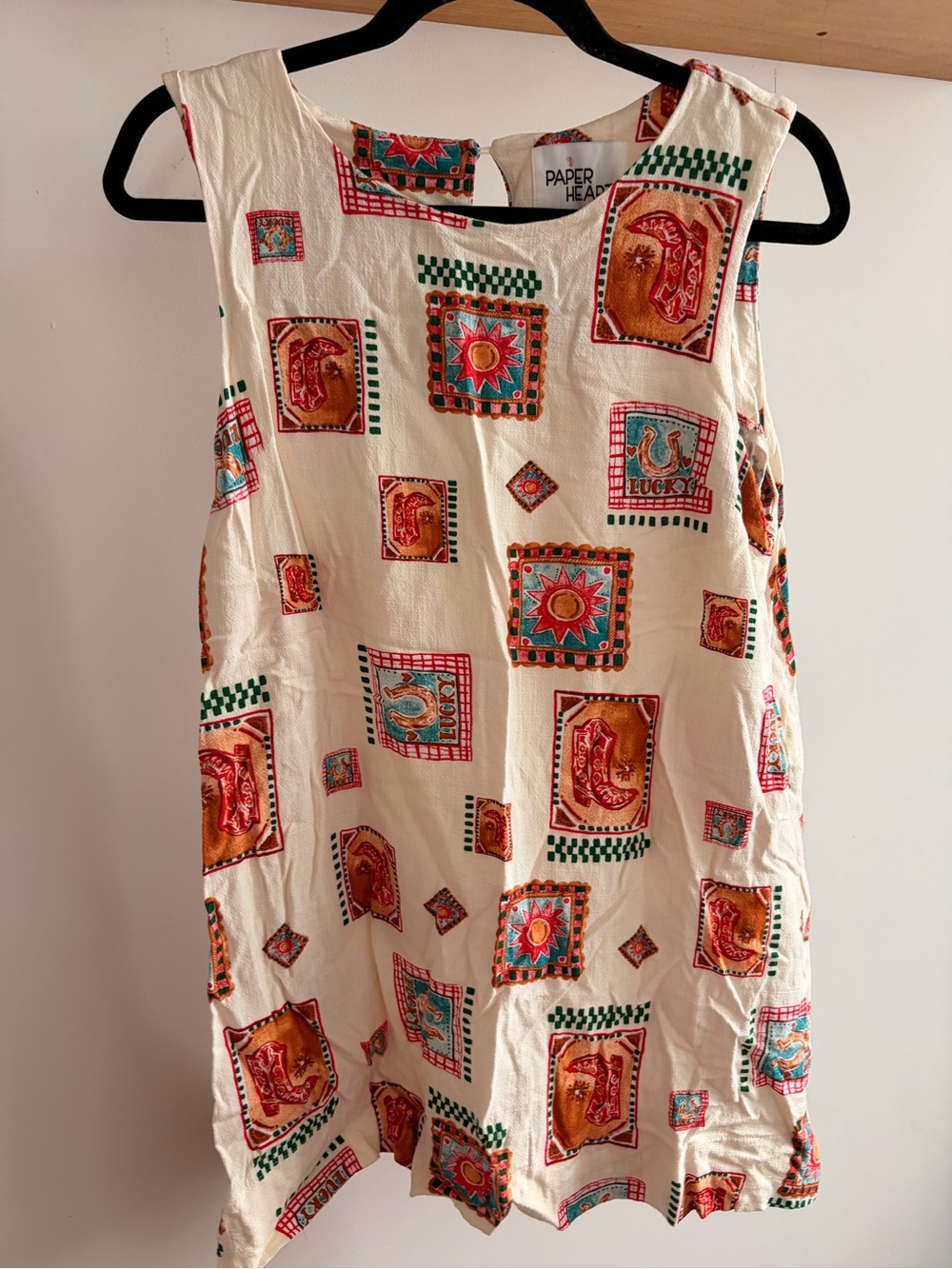 Western Printed Sleeveless Mini Dress